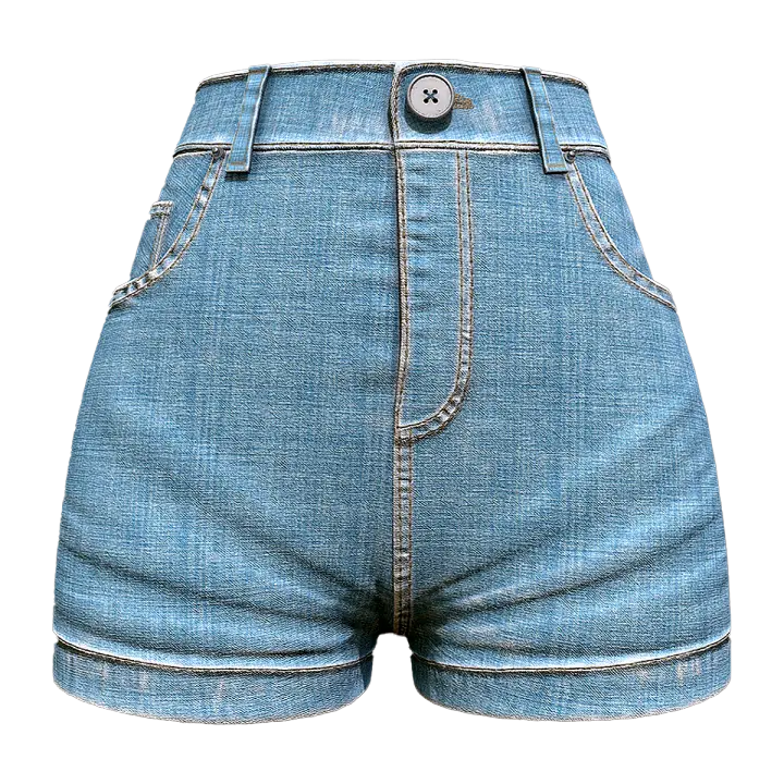 Versatile tight high waisted denim hot pants in blue 3D model preview on Freecreat