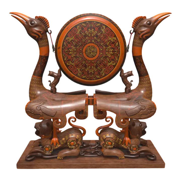 The Chu musical instrument "Tiger Seat Phoenix Frame Hanging Drum" from the Warring States period 3D model preview on Freecreat