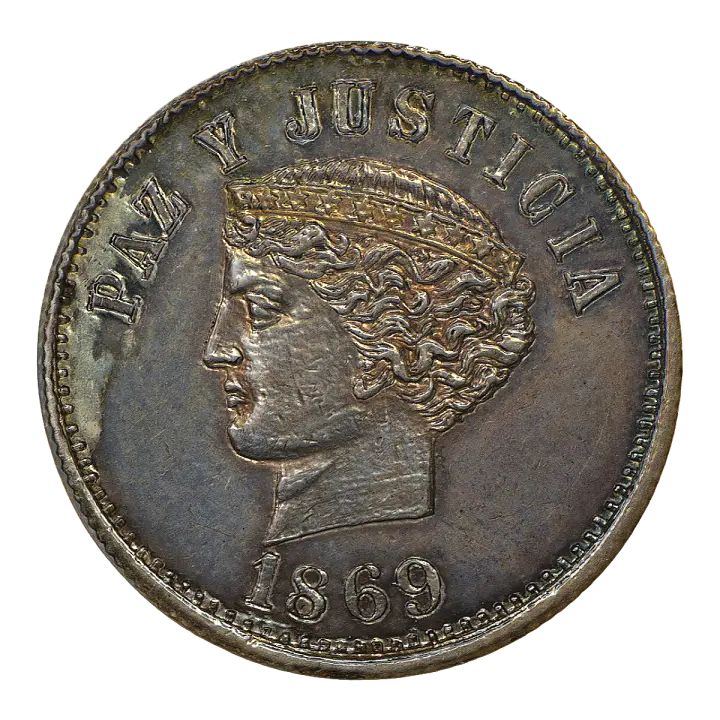 The currency issued by Paraguay in 1869 was the 2 Real silver coin 3D model preview on Freecreat