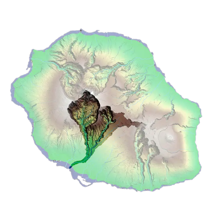 Hydrological map of Reunion Island 3D model preview on Freecreat