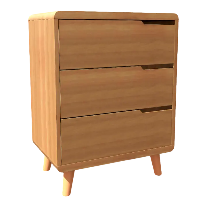 Nordic simple solid wood three-drawer cabinet 3D model preview on Freecreat
