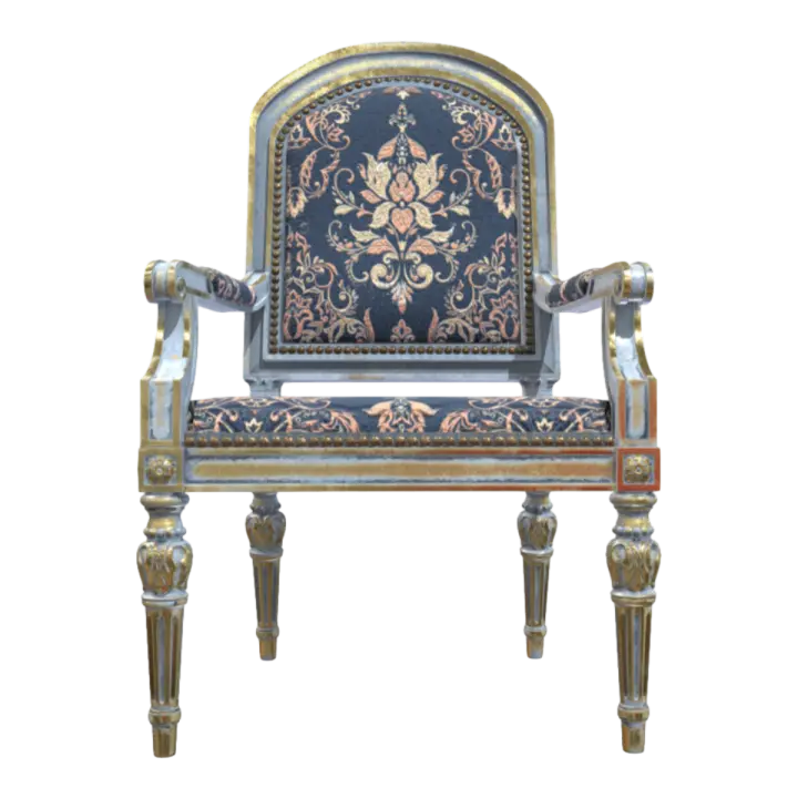 Romantic French Style Solid Wood Peach Blossom Core Wooden Frame Gold Foil Sofa Chair Leisure Chair 3D model preview on Freecreat
