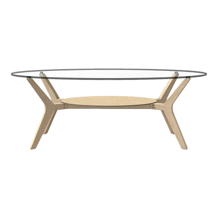 Solid Wood Oval Glass Coffee Table 3D model preview on Freecreat