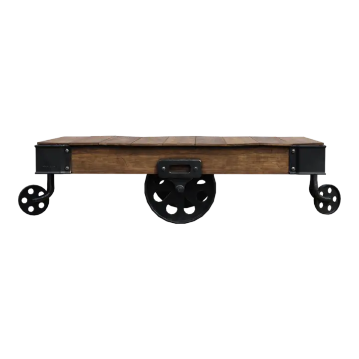 LOFT industrial style retro vintage antique pine, cast iron, wrought iron, roller board cart, coffee table 3D model preview on Freecreat