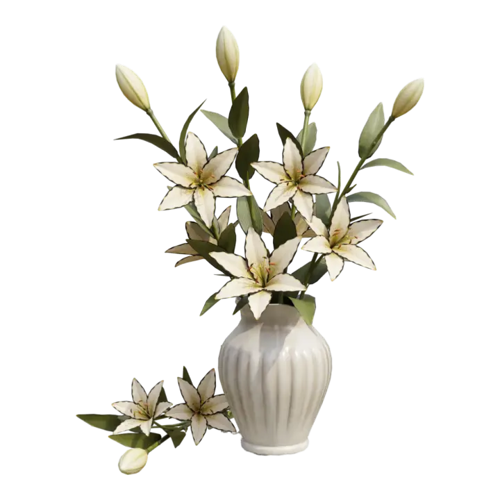 Ceramic Vase Lily Flower Decorative Bouquet 3D model preview on Freecreat