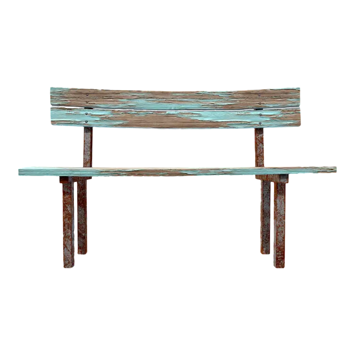 Old paint off outdoor solid wood long back chair 3D model preview on Freecreat