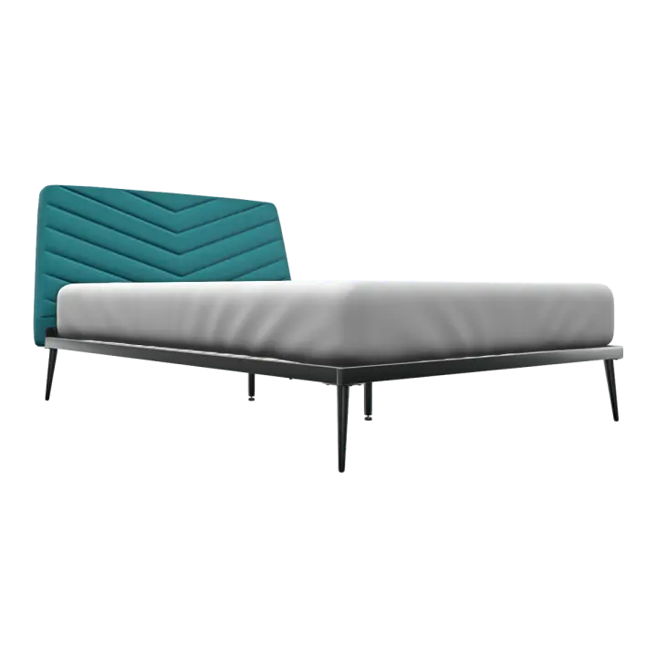 Simple Light Luxury Deep Blue Fabric Soft Bag Backrest Iron Frame Double Bed 3D model preview on Freecreat