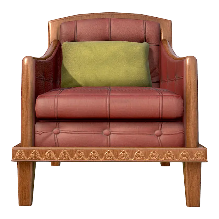 Retro American red leather soft bag chair solid wood sofa chair 3D model preview on Freecreat
