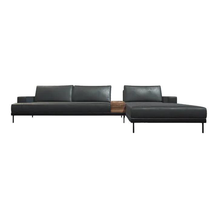 Minimalist Style Silky Black Leather Soft Bag Multi-seat Corner Sofa 3D model preview on Freecreat