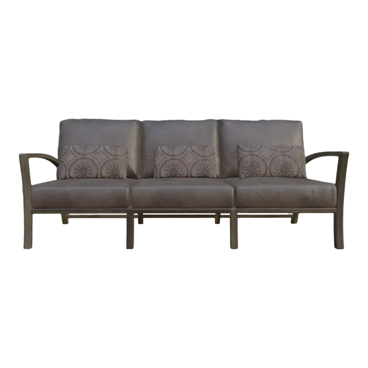 East Asian-style modern black walnut cotton velvet fabric wood three-seat sofa chair 3D model preview on Freecreat
