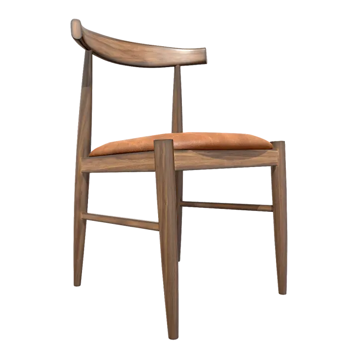 Modern Simple Nordic Style Brown Leather Soft Cushion Solid Wood Backrest Chair Casual Dining Chair 3D model preview on Freecreat