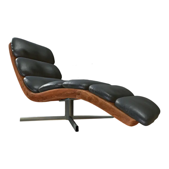 Simple Retro Italian Black Leather Soft Bag Solid Wood Sofa Recliner 3D model preview on Freecreat