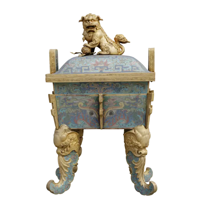 Jingtai Blue Ding Incense Burner Qing Qianlong Copper Body Cloisonn é Enamel Square Ding Incense Burner 3D model preview on Freecreat