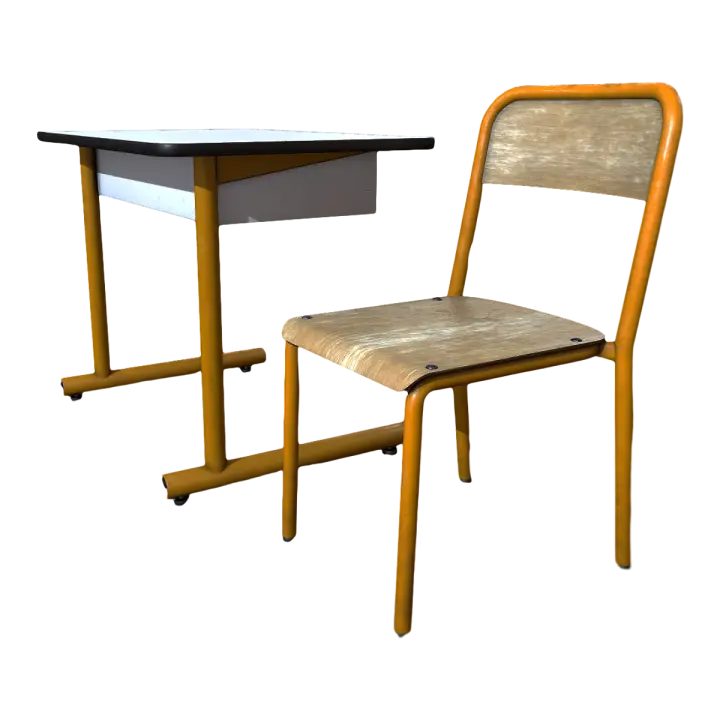 Old-fashioned campus solid wood desk seat kit 3D model preview on Freecreat