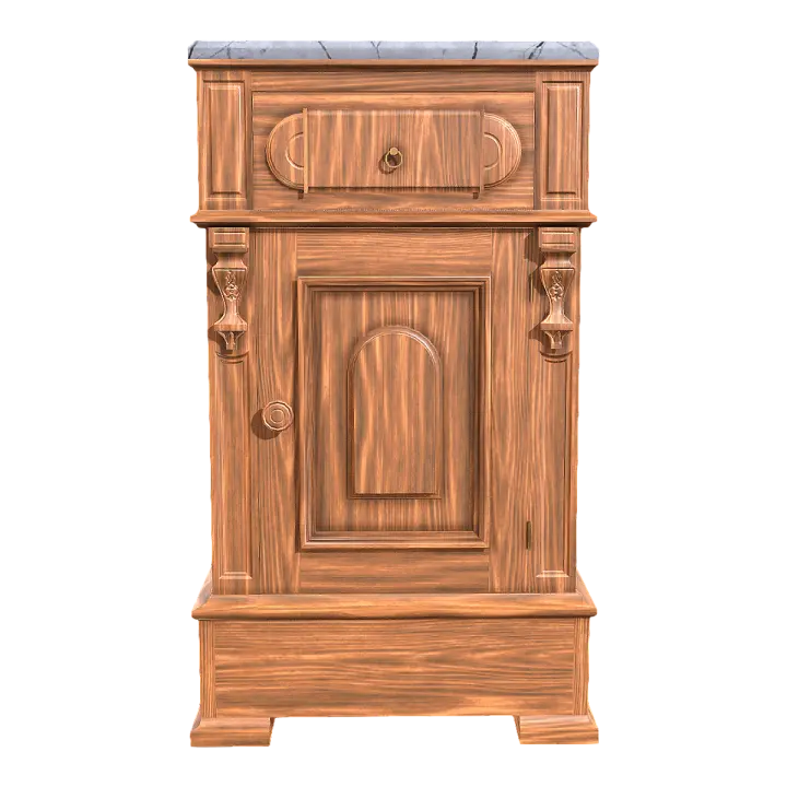Vintage Victorian Oak Bedside Drawer Cabinet 3D model preview on Freecreat