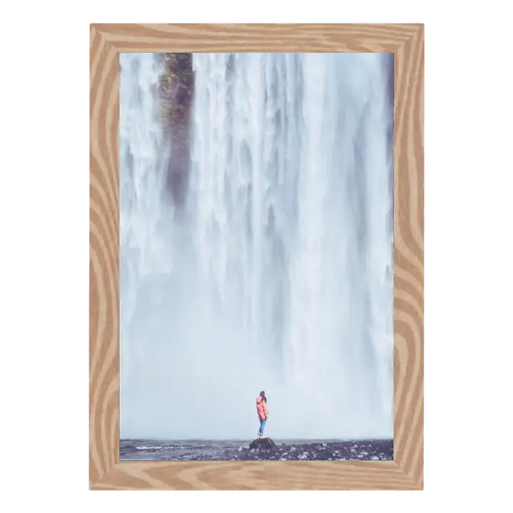 Modern interior decoration photo with vertical oak frame looking towards the waterfall 3D model preview on Freecreat