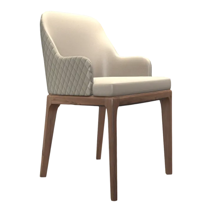 French Fashion Black Walnut Style Beige Leather Armchair 3D model preview on Freecreat