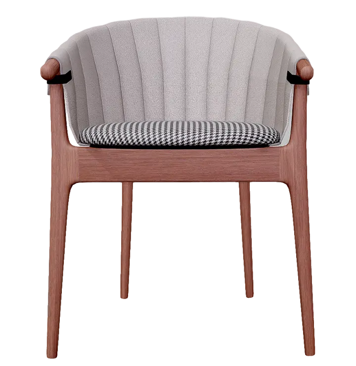 French Modern Style Chinese Fir Beige Black and White Pattern Casual Fabric Chair 3D model preview on Freecreat