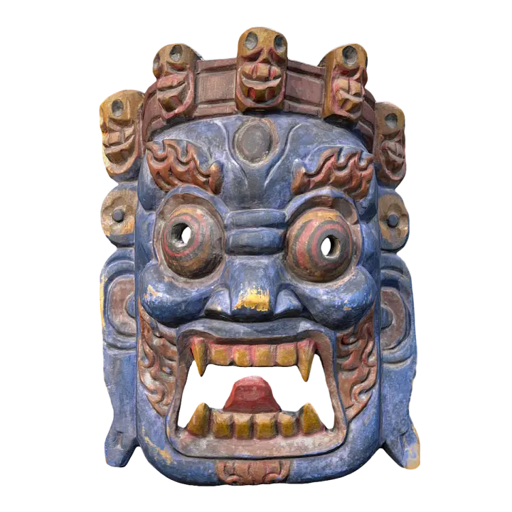 Nepal Blue Handmade Clay Sculpture Tribal Mask 3D model preview on Freecreat