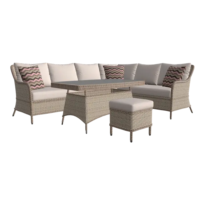 Nordic creamy-white Fabric Casual Sofa Rattan Table and Chair Combination 3D model preview on Freecreat