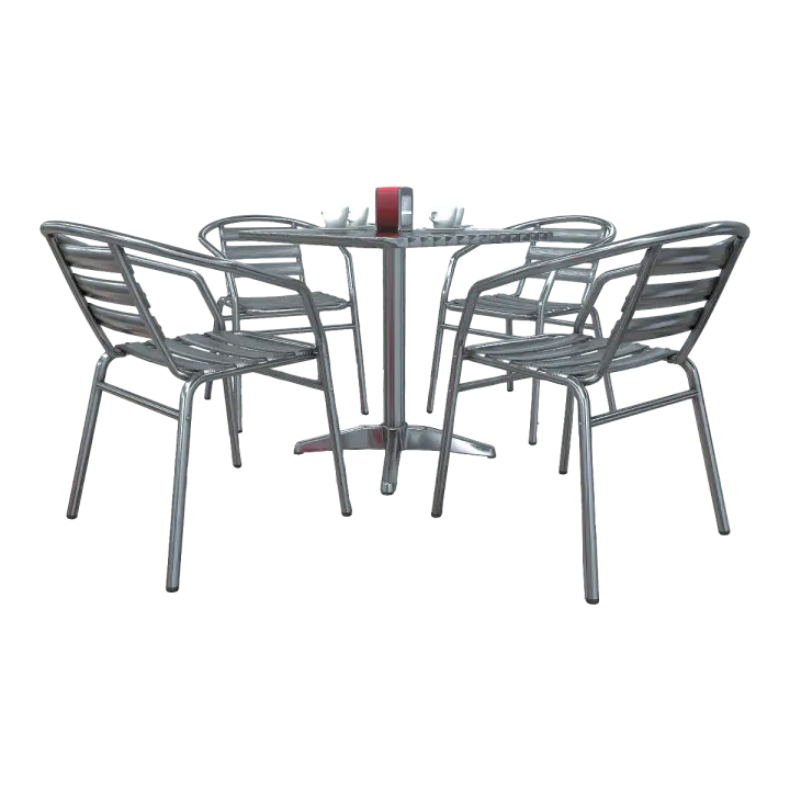 Outdoor silver Stainless Steel Metal Party Meeting Table and Chair Combination 3D model preview on Freecreat