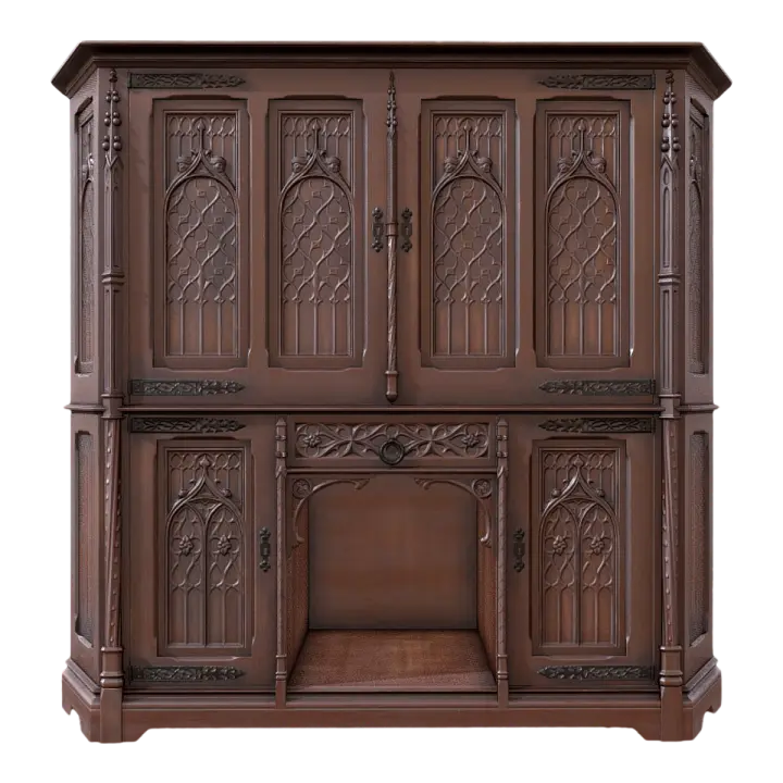 Gothic dark brown black walnut solid wood multi-function wardrobe storage cabinet 3D model preview on Freecreat