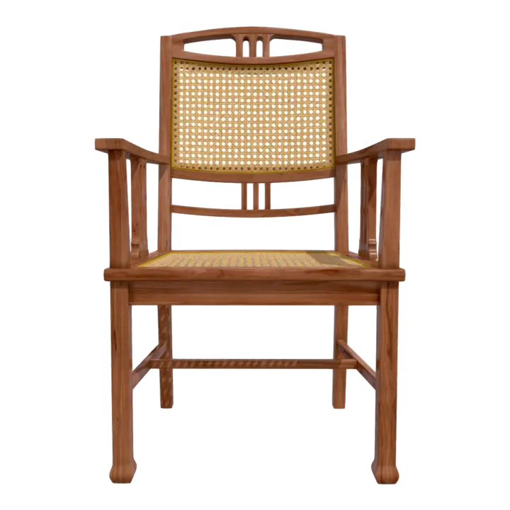 Nordic Dark Brown Solid Wood Rattan Armchair Backrest Chair Study Chair 3D model preview on Freecreat