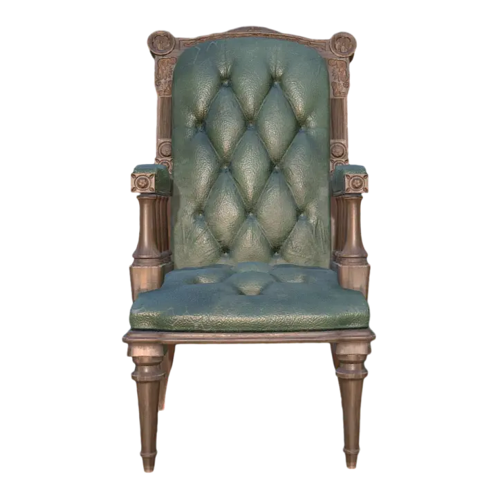 Victorian Classic Solid Wood Leather High Back Chair Armchair Sofa Chair-Green 3D model preview on Freecreat