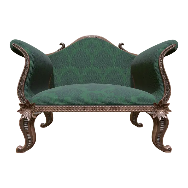 French Classical Black Walnut Solid Wood Exquisite Carving dark green Pattern Fabric Backrest Armrest Sofa Chair 3D model preview on Freecreat
