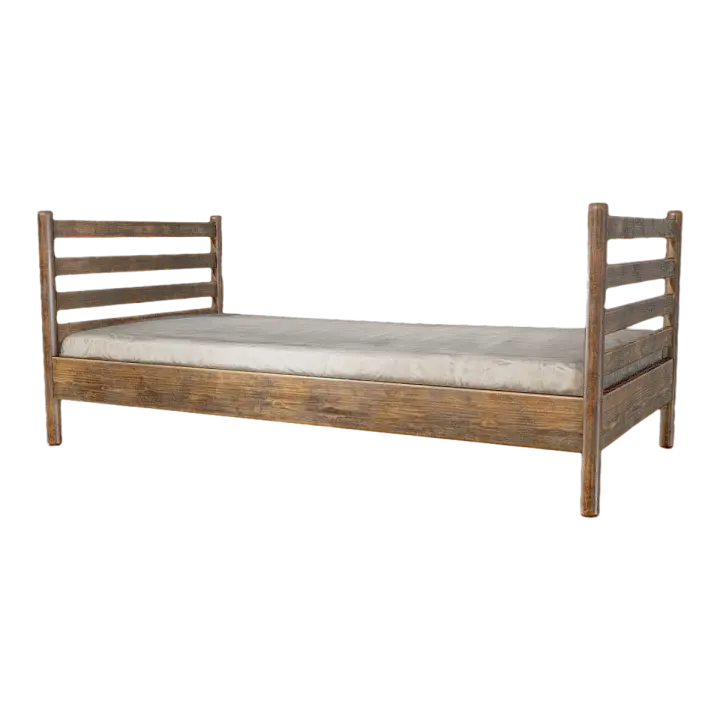 American Style Retro Walnut Solid Wood White Fabric Wooden Bed Backrest Bed 3D model preview on Freecreat
