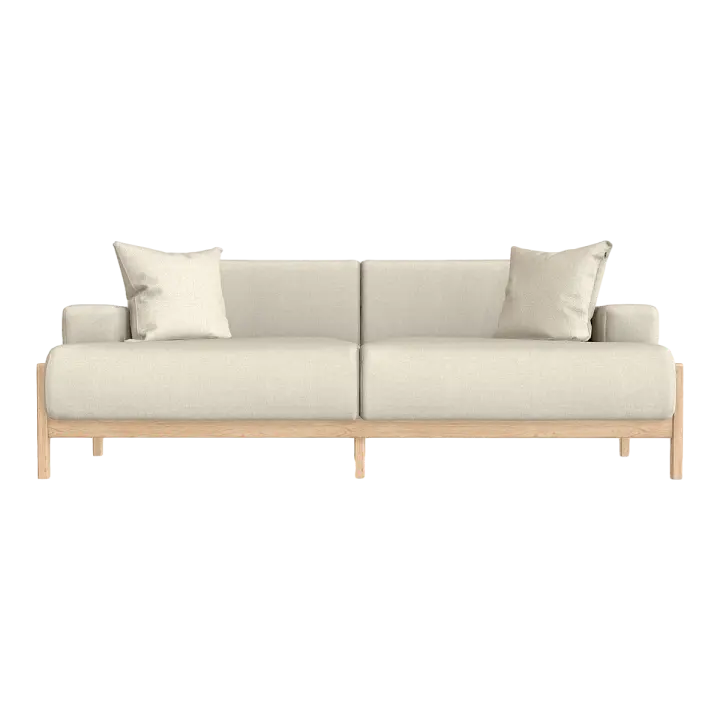 Home White Birch Solid Wood Beige Fabric Backrest Armrest Sofa Double Sofa 3D model preview on Freecreat