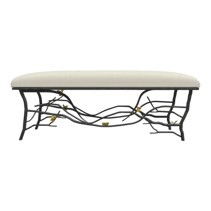 Home Creative Metal Branch Butterfly Beige Fabric Sofa Bench Cushion Stool 3D model preview on Freecreat