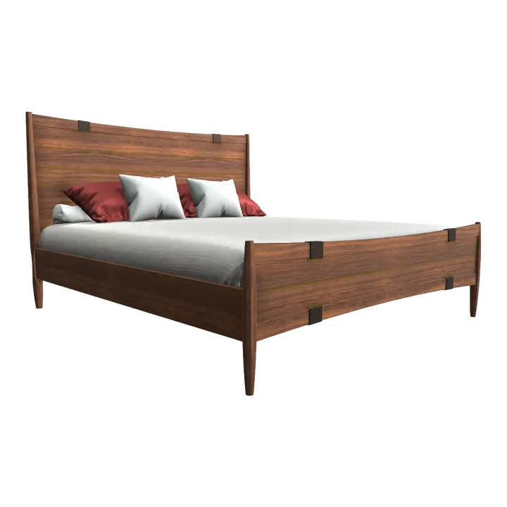 Modern Home Walnut Solid Wood White Fabric Double Backrest Bed 3D model preview on Freecreat