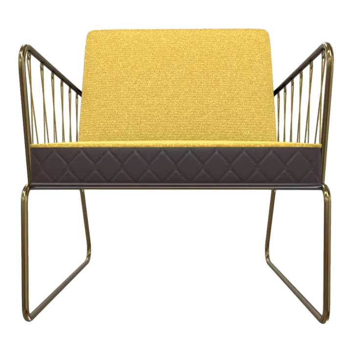 Nordic Home Metallic Brown Elastic Leather Yellow Cushion Rope Backrest Armchair 3D model preview on Freecreat