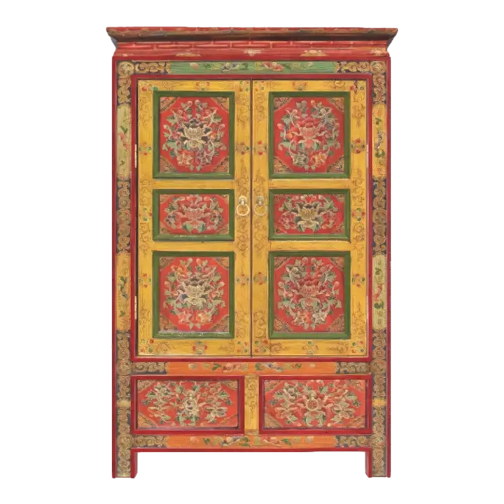Chinese Country Classical Oak Solid Wood Carved Red Paint Painted Double Door Cabinet Drawer Cabinet Shelf Cabinet 3D model preview on Freecreat