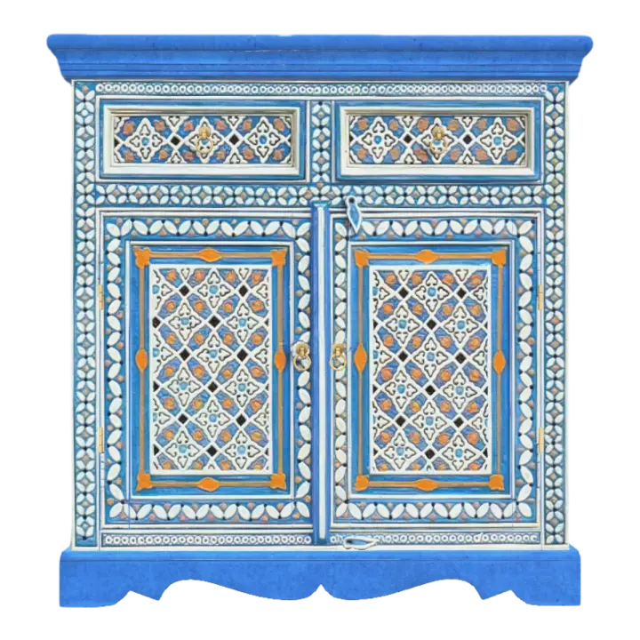 American Style Country Vintage Solid Wood Carving Blue Paint Painted Drawer Cabinet Double Door Cabinet Storage Cabinet 3D model preview on Freecreat
