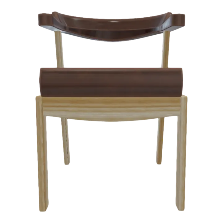 Nordic Home Ash Solid Wood Frame Dark Brown Leather Backrest Cushion Low Back Chair Dining Chair-Chair 3D model preview on Freecreat