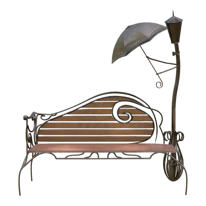 Nordic Creative Park Metal Bracket Hollow Design Oak Solid Wood Board Umbrella Street Lamp 3D model preview on Freecreat