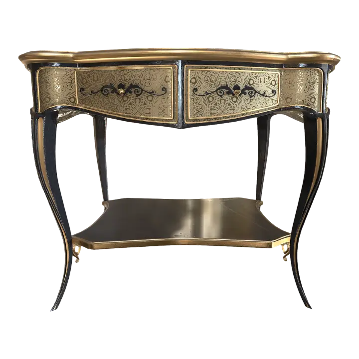 French Entry Luxury Double Layer All Metal Carved Gold Pattern Drawer Table Entrance Table-Gold Pattern Metal Table 3D model preview on Freecreat