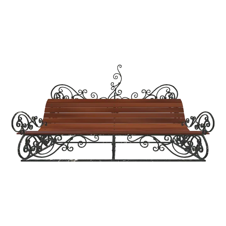 Outdoor Courtyard Park Creative Metal Carving Bracket Black Walnut Solid Wood Plank Multi-person Backrest Armrest Bench 3D model preview on Freecreat