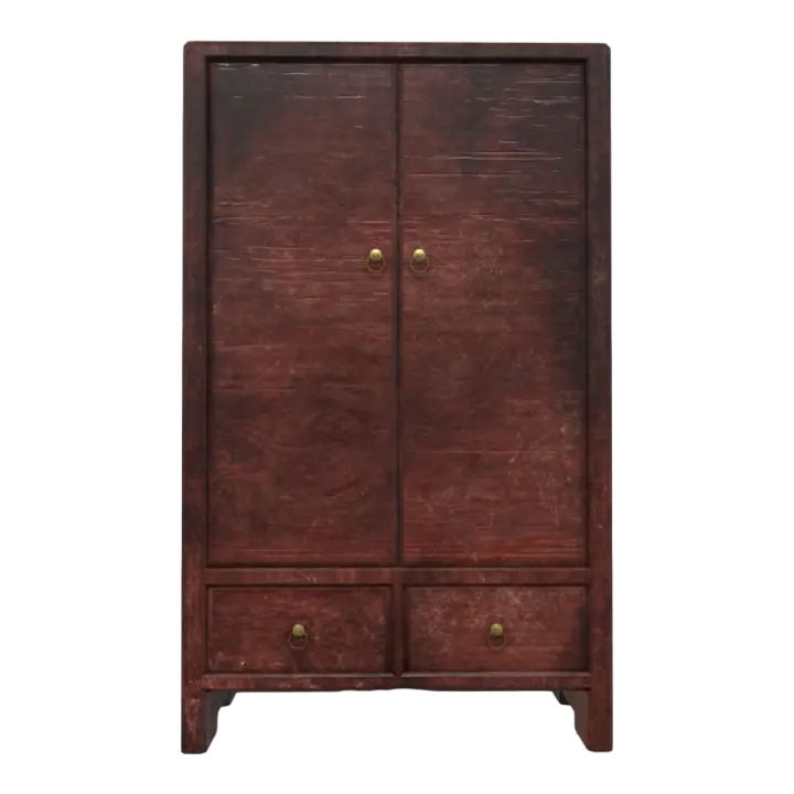 Chinese Retro Metal Grip Full Red Walnut Solid Wood Double Door Cabinet Drawer Cabinet Wardrobe Storage Cabinet 3D model preview on Freecreat