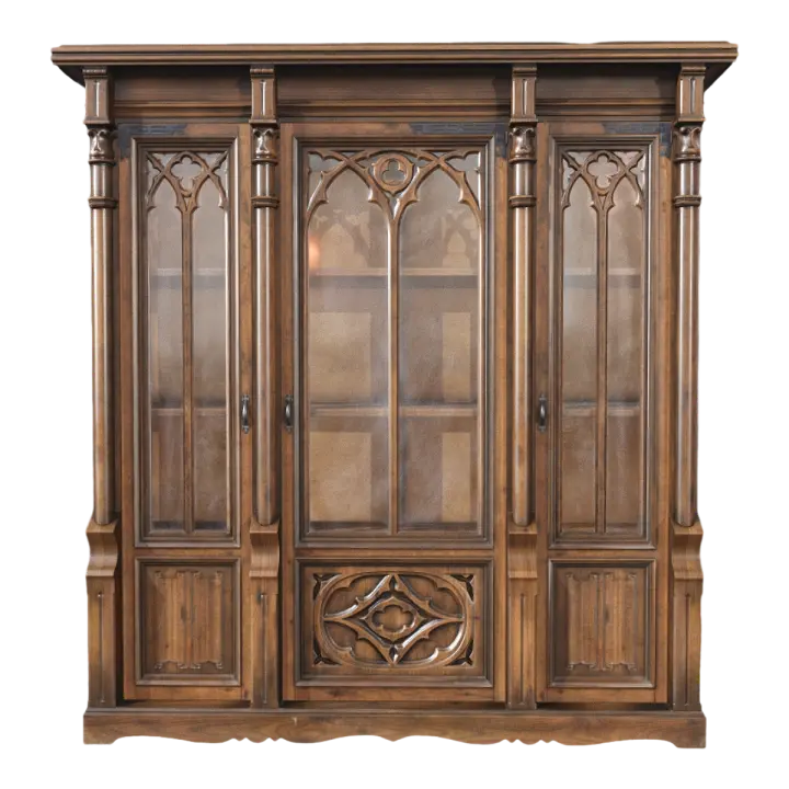 American Classical Full Walnut Solid Wood Carved Glass Door Cabinet Shelf Cabinet Display Cabinet Bookcase 3D model preview on Freecreat