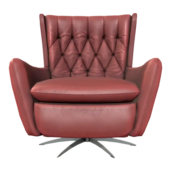 Italian Home Metal Bottom Bracket Dark Red Leather Single Backrest Armrest Padded Buckle Sofa Chair 3D model preview on Freecreat