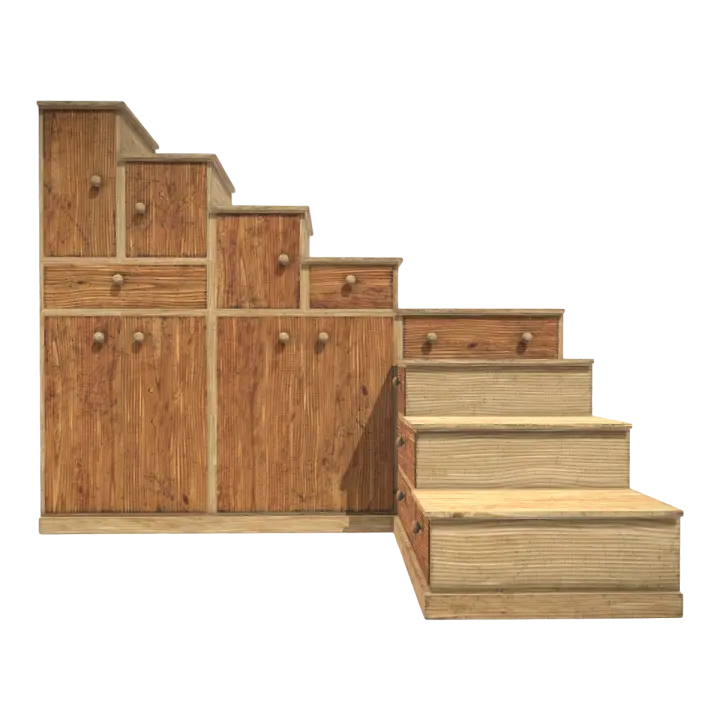 Nordic Creative Full Oak Solid Wood Staircase Cabinet Single and Double Door Drawer Cabinet Storage Cabinet 3D model preview on Freecreat