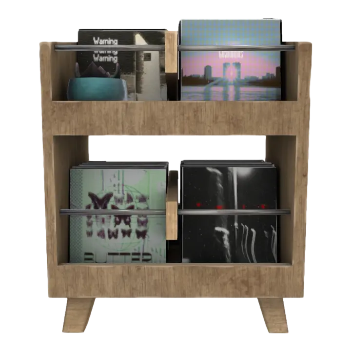Nordic Double-layer Walnut Solid Wood Frame Metal Fence Low Rack Display Rack Storage Rack 3D model preview on Freecreat