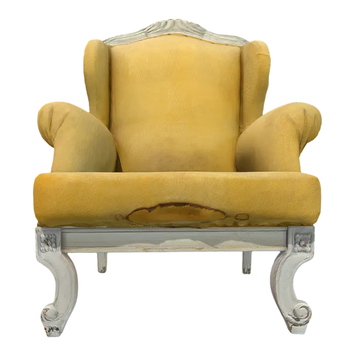 Nordic antique solid wood frame white paint yellow fabric single person backrest armrest cushion sofa chair 3D model preview on Freecreat