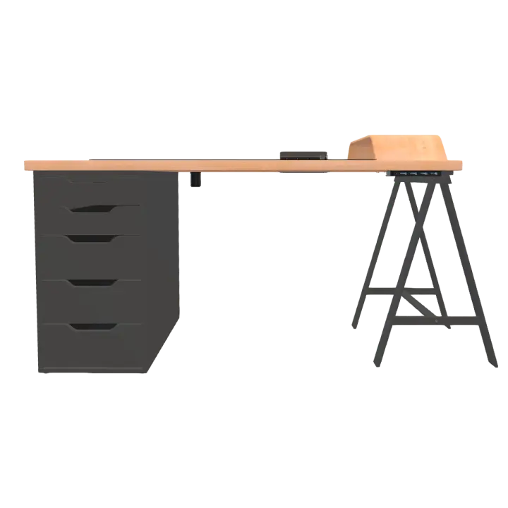 Modern bedroom single-sided metal bracket five layer cabinet oak solid wood desktop multifunctional with socket USB port office desk drawer table 3D model preview on Freecreat