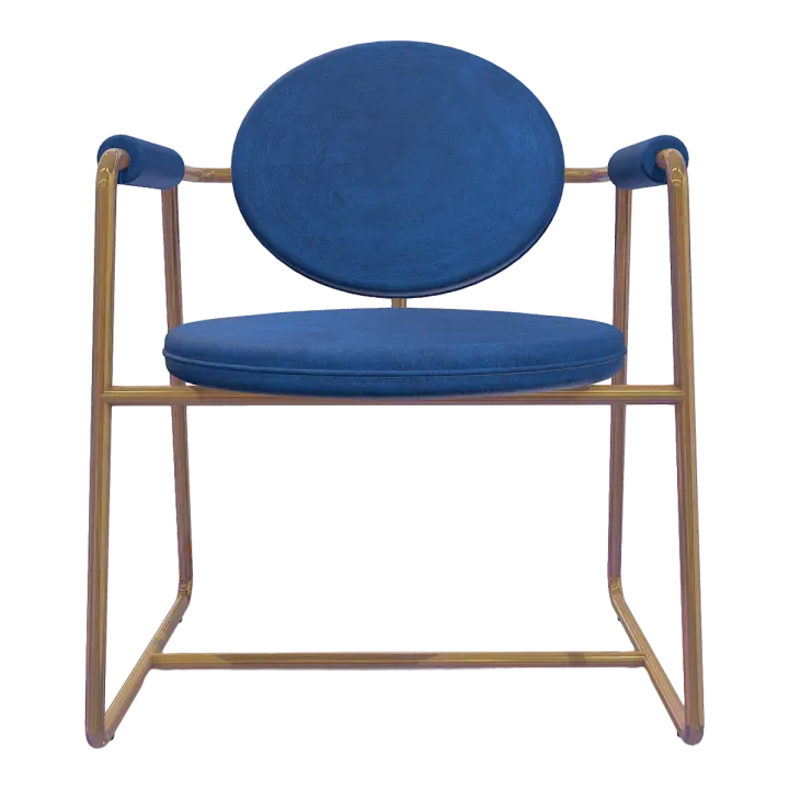 Baxter Italian metal frame hollowed out design, deep blue fabric cushion, single backrest, armrest, armchair 3D model preview on Freecreat