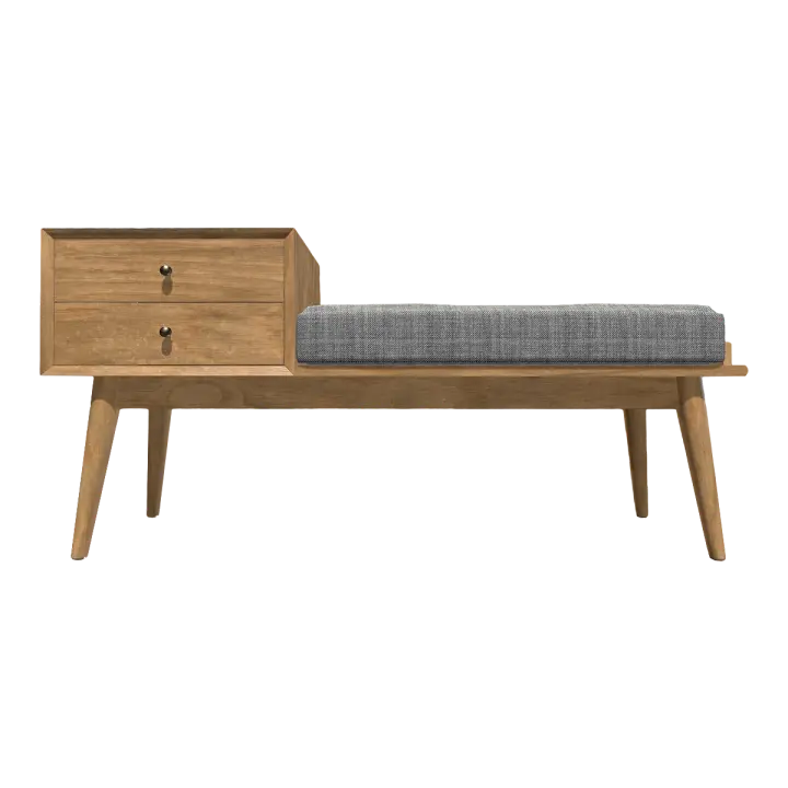 Creative walnut solid wood drawer gray fabric bench 3D model preview on Freecreat