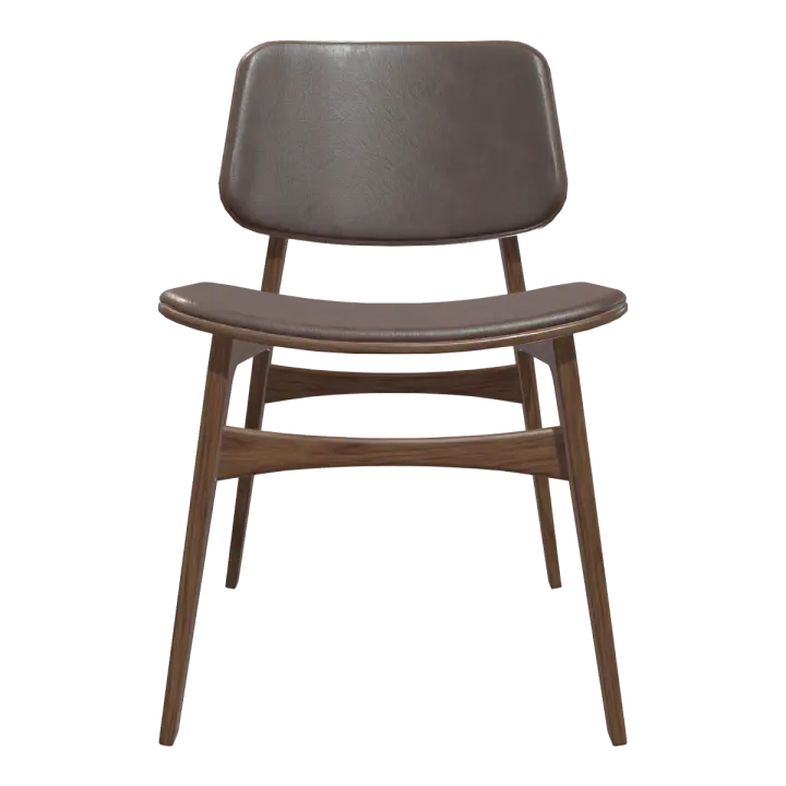 Home black walnut frame dark brown leather single backrest chair 3D model preview on Freecreat